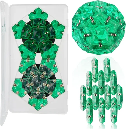 Vista 12 de LAFFTRAK - Esfera magnética antiestrés con imanes, juguetes sensoriales - Verde brillante cristalino; juego de 12 piezas - Creatividad más allá