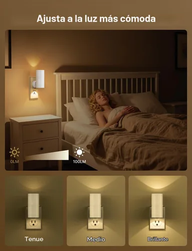 Vista 3 de Likelgn Luz nocturna enchufable a la pared, paquete de 2 luces LED regulables con sensor de atardecer a amanecer, brillo blanco suave, para pasillo