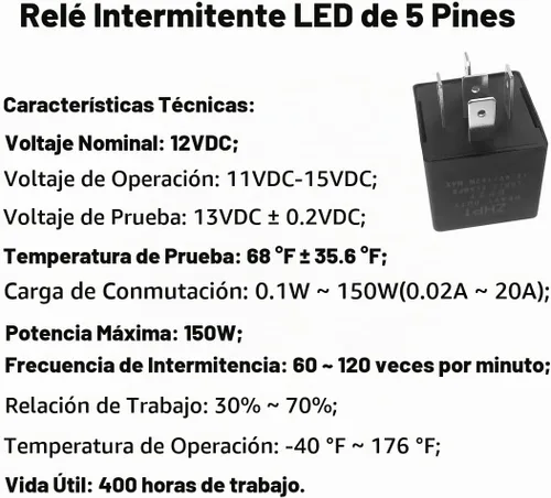 Vista 6 de Relé intermitente LED EP27 de 5 pines compatible con Ford Mustang V6, GT, Bullitt, Mach1 1994-2004 Ford Five Hundred 2005-2007 Señal de giro
