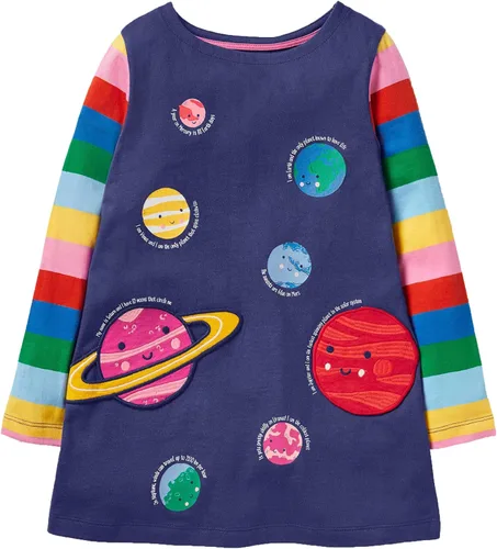 Vista 11 de Vestido de manga larga para niñas pequeñas, de algodón, para otoño, lindo, casual, básico Bolsa1