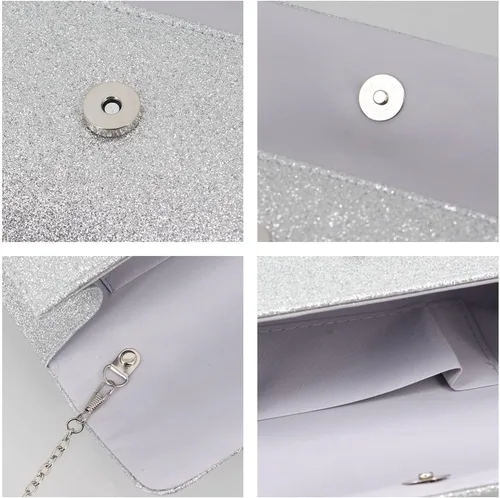 Vista 7 de Naimo - Deslumbrante bolsa pequeña de solapa, con cadena desmontable para eventos nocturnos.