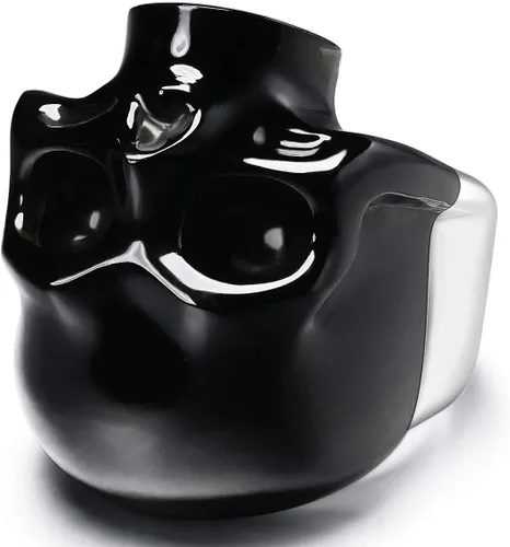 Vista 6 de Skullis Anillo de calavera con gema distintiva, calavera de cristal tallada de obsidiana negra y joyería de plata de ley 925