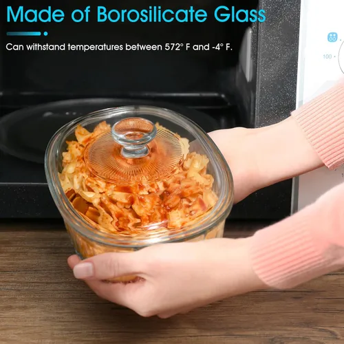 Vista 4 de NUTRIUPS Cacerola de vidrio ovalada de 1.9QT con tapa de vidrio, vidrio borosilicato, cacerola ovalada para horno, plato de hornear con tapa