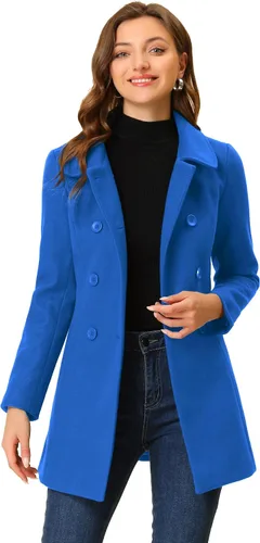 Vista 38 de Allegra K Abrigo Largo De Invierno Con Cuello Peter Pan Y Doble Botonadura Para Mujer Beige