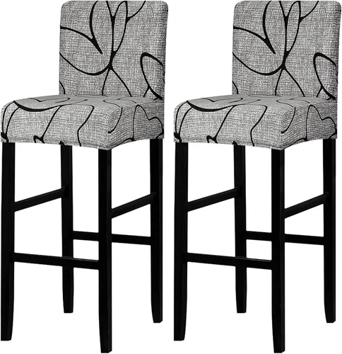 Vista 24 de Lellen Juego de 2 fundas para taburetes de bar, fundas jacquard para taburetes de bar, fundas deslizables elásticas para taburetes de bar