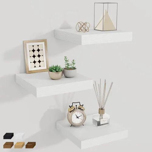 Vista 39 de Fun Memories Pequeños estantes flotantes para pared, estantes cuadrados de pared de 8 pulgadas con soportes invisibles, estantes negros para baño