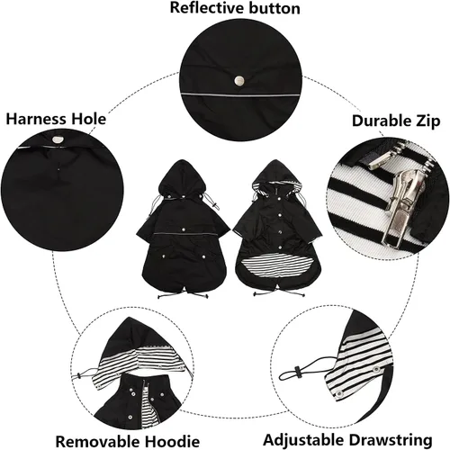 Vista 3 de Morezi - Impermeable con cremallera y botones reflectantes para perro, para la lluvia, cordón ajustable, capucha extraíble, elegante y de primera