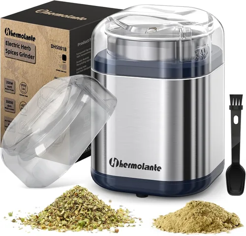 Vista 7 de Hermolante Molinillo de especias para hierbas, molinillo de hierbas de 200 W con hoja de acero inoxidable y cepillo de limpieza, molinillo eléctrico