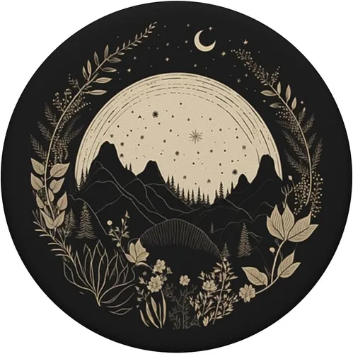 Vista 3 de Boho Chic Floral Bosque Naturaleza Montaña Luna Senderismo Camping PopSockets Estándar PopGrip