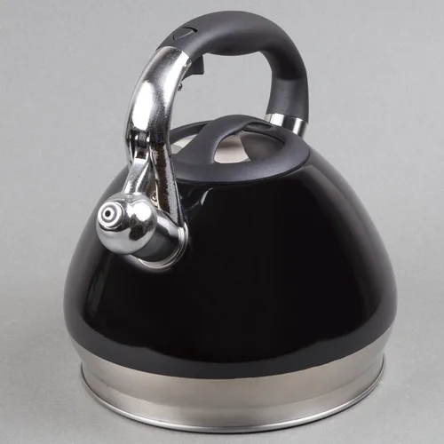Vista 6 de Creative Home Triumph - Hervidor de té silbante de acero inoxidable, 3.5 cuartos de galón, tetera negra Base encapsulada de triple capa, mango
