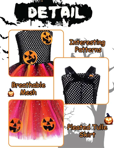 Vista 3 de Conjunto de disfraz de Halloween para niñas y niñas, disfraz de bruja para fiesta de disfraces