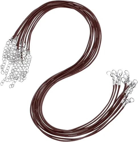 Vista 60 de MECCANIXITY 10 cordones de collar encerado de 18 pulgadas, cadena de collar a granel con cierre de 0.059 in de cuerda de cuero encerado para hacer