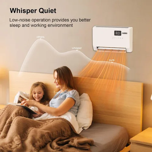 Vista 4 de Calentador de espacio montado en la pared con termostato ECO y control remoto, pantalla LED, modos de oscilación de 60°/90°/120°, temporizador de 24