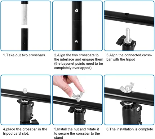 Vista 7 de Meking Soporte de fondo para fotos en forma de T, 4 x 6.5 pies/3.9 x 6.6 ft, sistema de soporte de fondo portátil con 2 abrazaderas de resorte