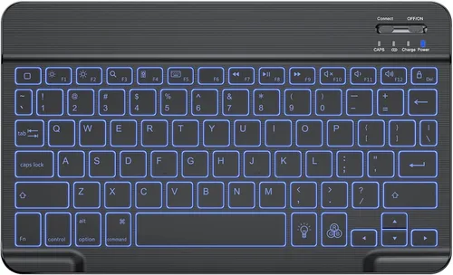 Vista 2 de OMOTON Teclado Bluetooth, teclado inalámbrico recargable para iPad, iPad Pro, iPad mini, iPad Air con LED iluminado (negro)