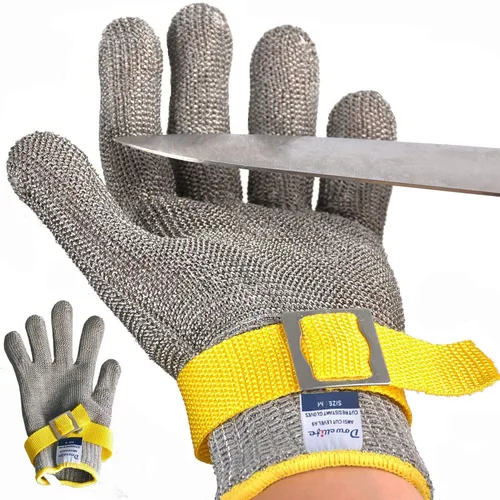Vista 13 de Dowellife ANSI A9 - Guante resistente a los cortes de grado alimenticio, malla de acero inoxidable, guante de corte de cuchillo de metal