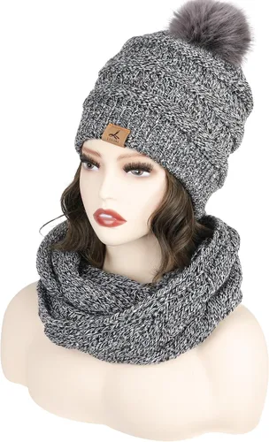 Vista 2 de Winter Beanie Hat Scarf Gloves Set, Soft Fleece Knit Hat Warm Touchscreen Gloves Neck Warmer Thick Scarves Gifts for Women