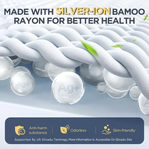 Vista 2 de Protector de colchón impermeable premium hecho de rayón de bambú con iones de plata, funda de colchón con infusión de plata para una mejor seguridad