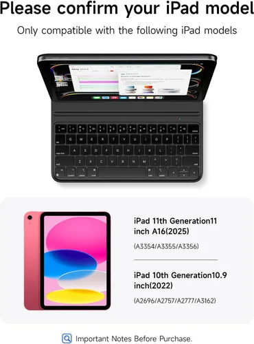 Vista 2 de HOU Funda con teclado para iPad de 10ª generación/iPad de 11ª generación de 11 pulgadas A16 2025 – Folio inteligente, ultra delgada, carga