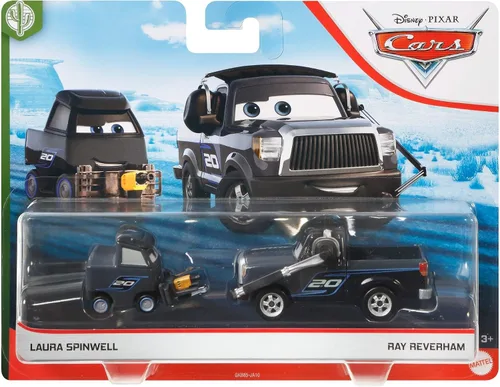 Vista 3 de Cars Disney Pixar - Paquete de 2, Ray Reverham y Laura Spinwell, vehículos favoritos de los fanáticos fundidos a presión a escala 1:55