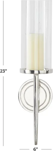 Vista 6 de Deco 79 Candelabro de pared de metal de aluminio con respaldo de círculo, 6 x 7 x 23 pulgadas, color plateado