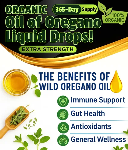 Vista 4 de Gotas de aceite de orégano orgánico – 1,000 porciones, suministro para 12 meses, aceite silvestre de orégano 9X Carvacrol, apoyo inmunológico