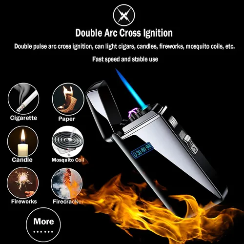 Vista 2 de Encendedor electrónico de llama de chorro 2 en 1, recargable de butano eléctrico USB, recargable por USB, de alta calidad a prueba de viento