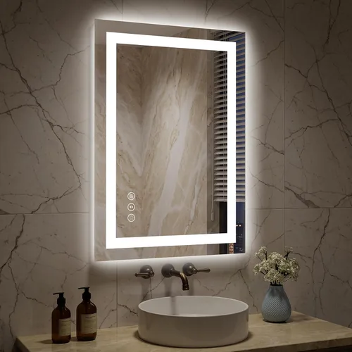 Vista 16 de Espejo de baño LED de 24x32'' con luz, marco de aluminio, regulable frontal y retroiluminado, antivaho, sin distorsión, memoria de luz, templado e