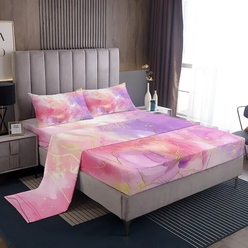 Vista 10 de Juego de sábana bajera ajustable de teñido anudado para niñas, juego de ropa de cama con diseño de arco iris degradado de arcoíris, lindo juego
