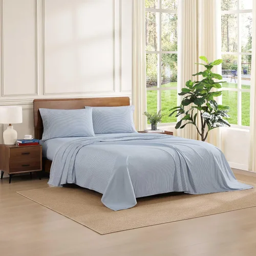 Vista 33 de Tommy Hilfiger - Sábanas para cama individual, ropa de cama de percal de algodón crujiente y fresca con funda de almohada a juego, juego de cama