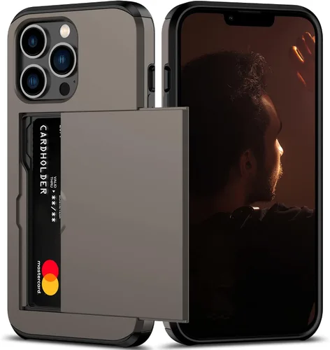Vista 13 de Nvollnoe Funda para iPhone 13 con tarjetero [almacena 5 tarjetas] Funda tipo cartera de doble capa resistente a prueba de golpes con ranura oculta