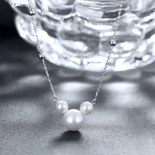 Vista 3 de Collar de perlas, collar de orejas de ratón para mujer, collar de cadena con colgante de plata de ley 925, collar de perlas cultivadas de agua dulce