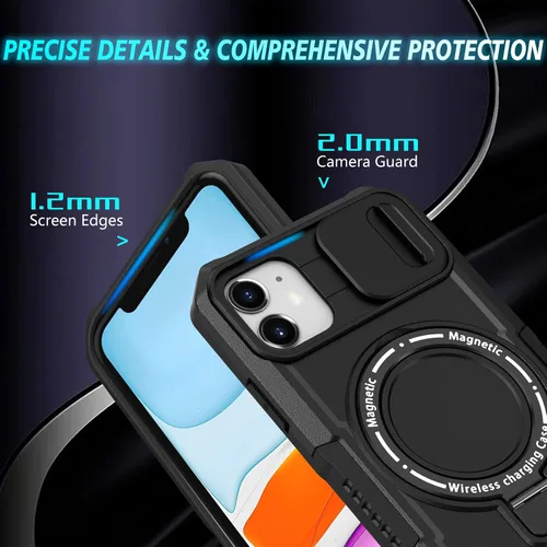 Vista 3 de Funda magnética para iPhone 11, soporte de anillo con ventana corrediza, funda protectora mate a prueba de golpes para iPhone 11 6.1, fundas