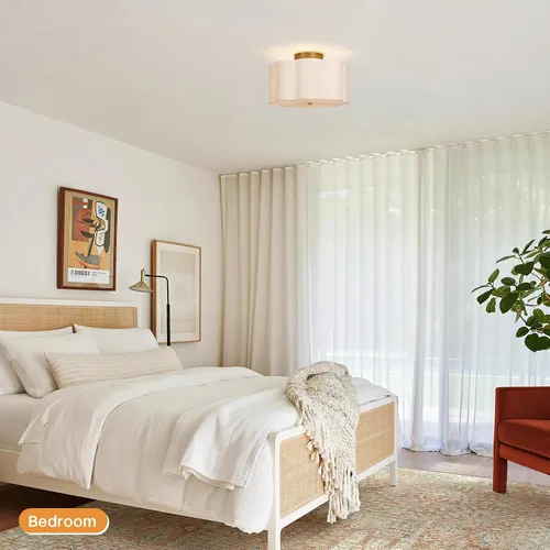 Vista 6 de Vexagyle Lámpara de techo moderna de montaje empotrado, lámpara de guardería de 3 luces con pantalla de tela blanca tipo pétalo, lámpara de techo