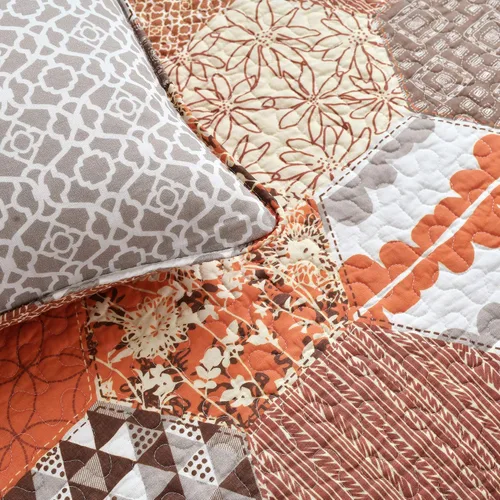 Vista 3 de Lush Decor Briley - Juego de edredón reversible de algodón de 3 piezas, color mandarina, juego de ropa de cama acolchado, colcha de retazos