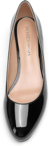 Vista 3 de ROSERWISH Zapatos de tacón bajo para mujer, con puntera redonda, de patente, de 2 pulgadas