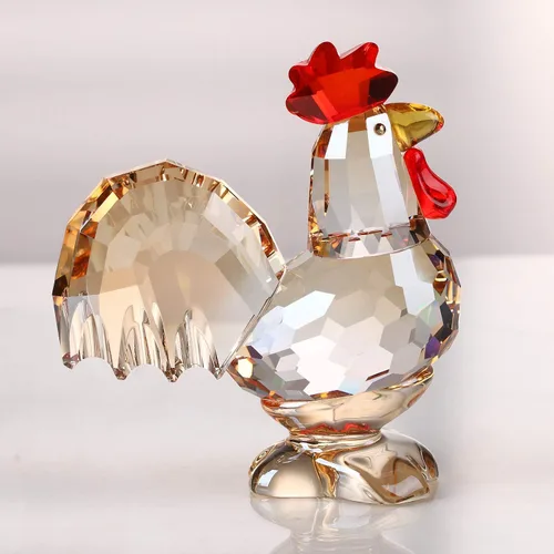 Vista 3 de Figura decorativa coleccionable de animales de gallo de cristal, decoración del hogar (dorado)