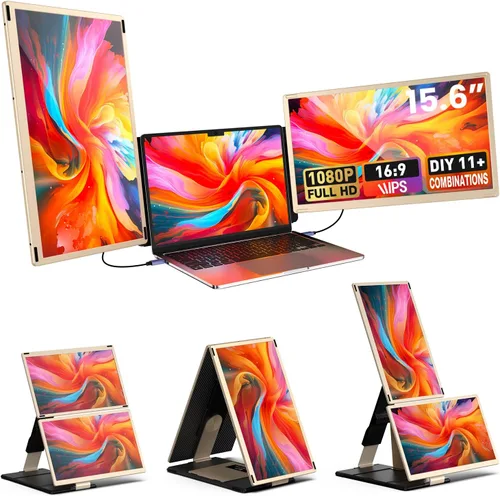 Vista 8 de Extensión de Pantalla Cuádruple para Laptop, Monitor Triple FHD de 15.6" 1080P, Combinado en una Pantalla de 30" (Paisaje/Retrato), Solo 1 Cable