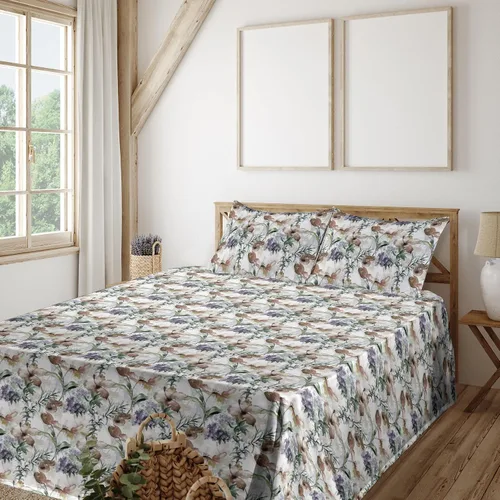 Vista 35 de Ambesonne Juego de sábanas vintage, diseño de curvas de inspiración victoriana, estampado de hojas y flores, sábana bajera y encimera con fundas