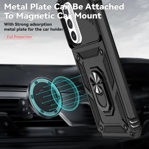 Vista 7 de Funda para Galaxy A26 con cubierta para lente de cámara, protector de pantalla HD, protección contra caídas de grado militar, soporte de anillo