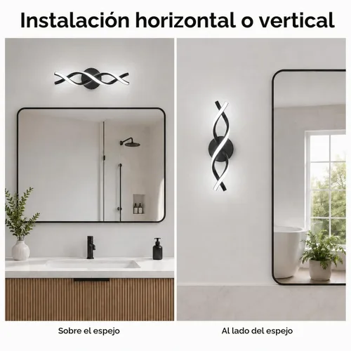 Vista 7 de Moderna iluminación LED negra para tocador, lámpara de baño sobre espejo, 18 pulgadas, 6000 K blanco frío Negro-18