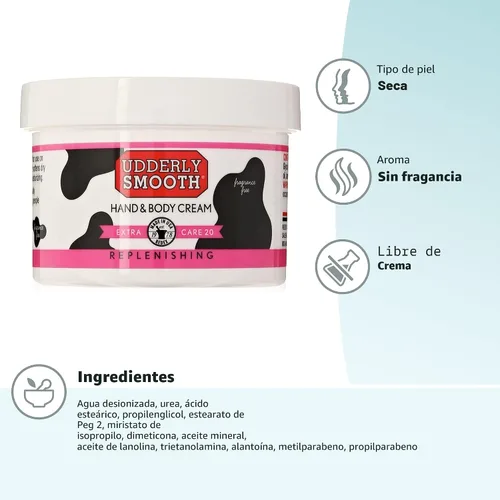Vista 13 de Udderly Smooth Extra Care Crema hidratante profunda para manos/cuerpo con 20% de urea, sin perfume, 8 onzas Crema hidratante intensiva, crema