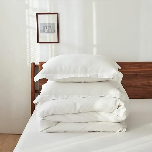 Vista 8 de Simple&Opulence - Juego de funda de edredón hecha al 100% de lino, lino francés lavado, 3 piezas, ropa de cama unicolor, estilo básico, funda