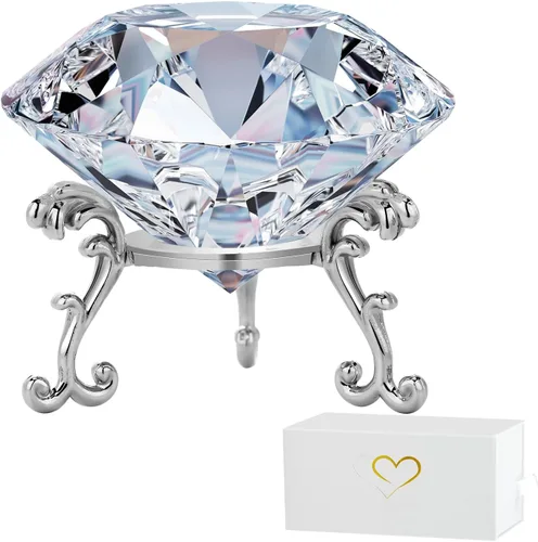Vista 9 de MerryNine Bola de cristal transparente de 80 mm, K9, con base triangular plateada, peso de papel en forma de diamante para decoración de boda