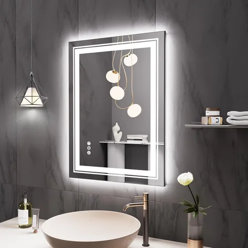 Vista 19 de Snowdool - Espejo de baño LED, de 24 x 36 pulgadas, con luz delantera y trasera, antiempañamiento, espejo de tocador de baño para pared, con función