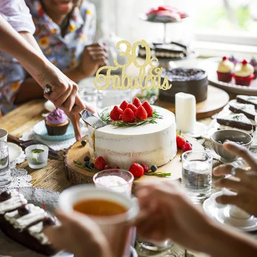 Vista 5 de Gyufise 1 decoración de 30 con purpurina dorada y fabulosos adornos para tartas de 30 años y fabulosos adornos para tartas de cumpleaños de 30 años
