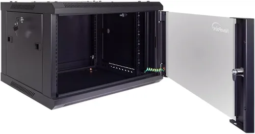 Vista 6 de NavePoint 6U gabinete de servidor para montaje en pared con estantes y puerta de vidrio con llave, incluye 2 ventiladores, paneles laterales