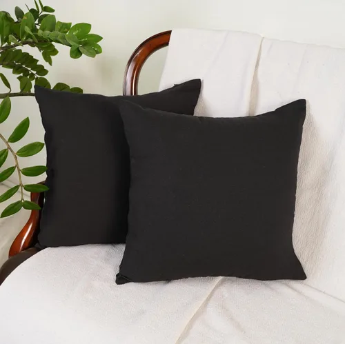 Vista 8 de RELY+ Fundas de cojín de algodón negras de 16"x16" Juego de 2 Fundas decorativas con cremallera para cojines, para sofá, casa de campo y sala