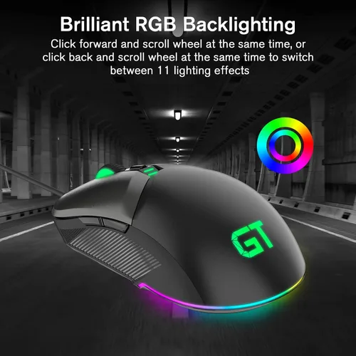 Vista 6 de RaceGT Ratón para juegos con cable, ratón óptico USB para computadora con alta precisión ajustable hasta 8000 DPI, mouse USB ergonómico