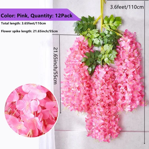 Vista 7 de NatureMan Paquete de 12 guirnaldas de flores artificiales de glicina, flores falsas de seda de 3.6 pies para colgar en interiores y exteriores
